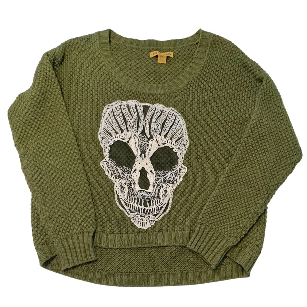 LOVE BY DESIGN Knit Sweater w/ Lace Skull Sz L